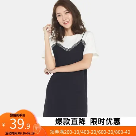 【断码S】艾格夏季女装新品时尚百搭宽松纯色拼接短袖休闲衫z1189商品大图