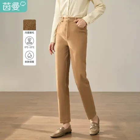 茵曼2023冬装新款简约纯色斜纹磨毛面料经典小萝卜版型休闲裤商品大图