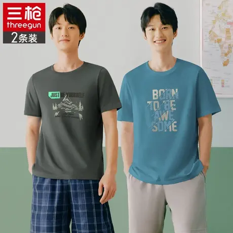 三枪男夏季新款可外穿纯棉T恤短袖薄款休闲圆领全棉吸汗打底上衣商品大图