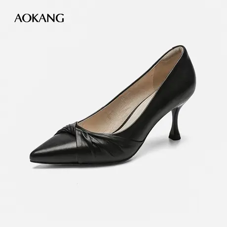 【门店发货】奥康女鞋 2022秋新款细高跟黑色商务正装通勤高跟鞋图片