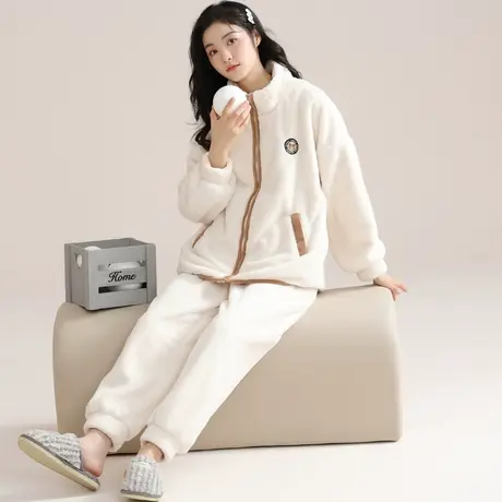 南极人女士睡衣女珊瑚绒加厚加绒冬季法兰绒家居服套装新款可外穿商品大图