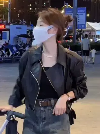 欧货西装领短款皮衣短外套女2023年秋新款韩版显瘦街头机车夹克潮商品大图