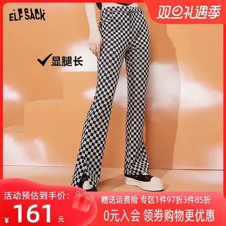 妖精的口袋棋盘格喇叭裤女2023春季新款格子裤垂感显瘦休闲裤子潮图片