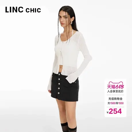 LINCCHIC金羽杰A版裙裤中腰复古水洗牛仔短裙女S242DK314Y图片