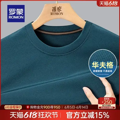 【华夫格】罗蒙男士商务长袖圆领T恤2025春季新款宽松纯色打底衫商品大图