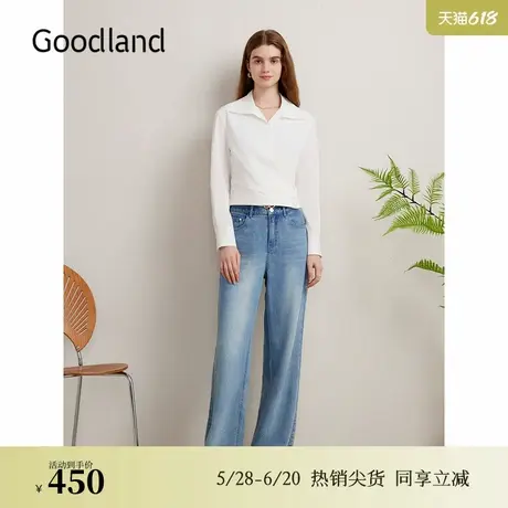 【醋酸系列】Goodland美地秋季法式围裹式衬衫海鸥领上衣商品大图