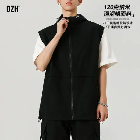 男士黑色工装连帽背心男款夏季外穿无袖外套马甲上衣2025新款男装图片