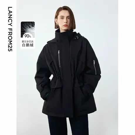 朗姿霍尔多巴吉白鹅绒工装风修身羽绒服短款羽绒外套2024冬季新款图片