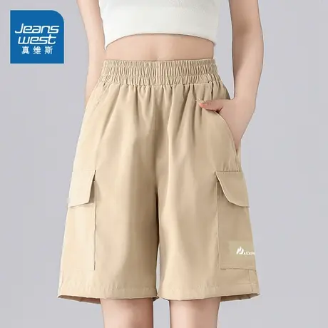 E5真维斯女装裤子2025春季新款 女士宽松休闲裤潮流通勤五分短裤商品大图