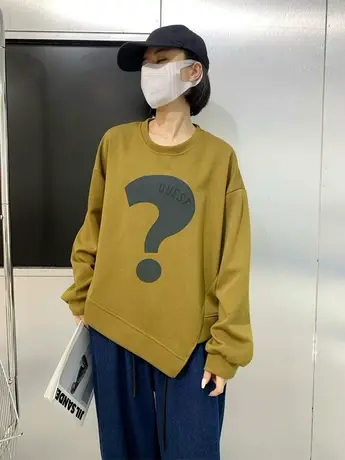 秋季新款圆领不规则问号印花图案长袖卫衣宽松显瘦时尚百搭上衣潮商品大图