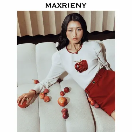【奥莱】MAXRIENY幸运苹果毛衫精致复古提花套头毛衫商品大图