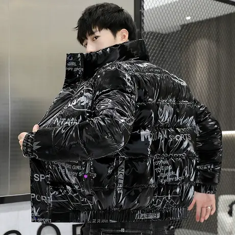 立领棉衣亮皮羽绒棉服男冬季休闲2023新款潮牌短款加厚保暖外套袄商品大图
