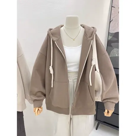 抽绳连帽卫衣女2023新款秋装休闲百搭宽松拉链开衫上衣外套ins潮商品大图