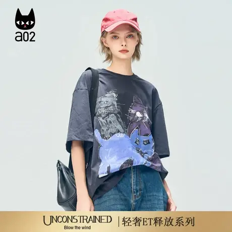 a02【ET释放系列】宽松短袖T恤女2025新款秋季通勤打底衫上衣秋装商品大图