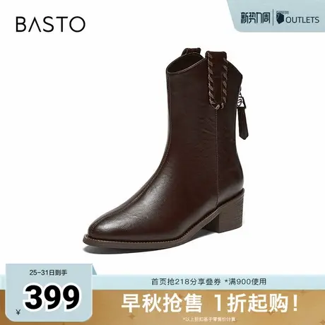 百思图2025冬季新款时装靴时尚简约潮流通勤粗跟女中靴F3011DZ5图片