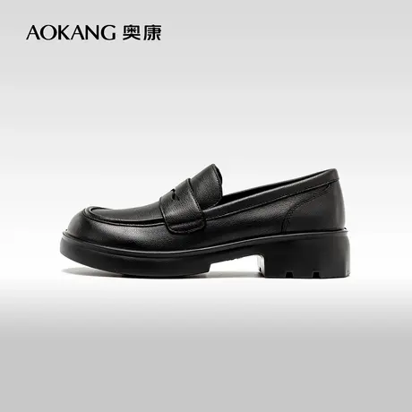 奥康女鞋 秋季新款英伦风真皮通勤办公室单鞋百搭浅口小皮鞋商品大图