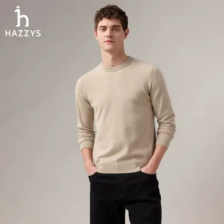 【商场同款】Hazzys哈吉斯男士羊绒衫2025秋季新款通勤圆领针织衫图片