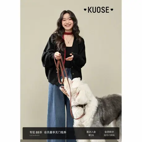 阔色黑色v领针织衫毛衣开衫女2025春季新款宽松气质薄上衣外套秋商品大图