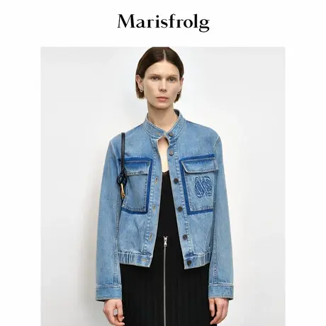【爆款补单】Marisfrolg玛丝菲尔秋季新款蓝色复古纯棉牛仔外套女商品大图