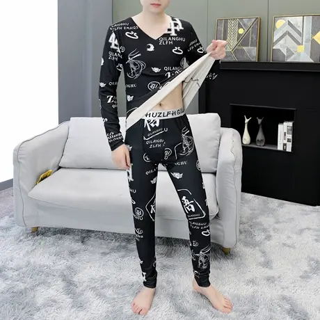2025秋冬新款男士德绒无痕保暖内衣套装加肥加大码男装秋衣秋裤子商品大图