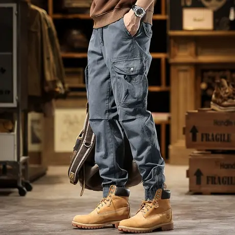 美式复古多口袋束脚工装裤男时尚男裤休闲裤百搭潮流宽松裤子男款商品大图