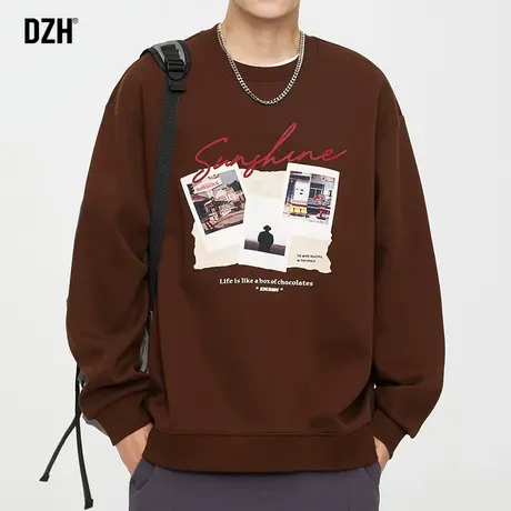 男士咖色卫衣男潮春秋款上衣男装外套2023新款男款长袖内搭打底衫图片