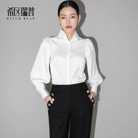 希区瑞普高端名媛气质灯笼袖上衣秋季2023新款复古时尚职业衬衫女图片