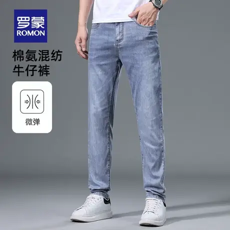 罗蒙男士中青年牛仔裤2023夏季薄款休闲裤韩版潮流百搭修身小脚裤商品大图