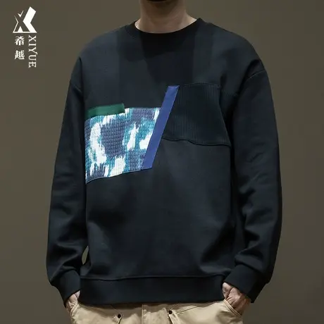 希越360g重磅男士卫衣宽松大码日系风拼接套头打底长袖2023秋冬潮商品大图