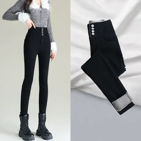 设计感黑色小脚牛仔裤女高街2023年秋冬季新款加绒弹力网红铅笔裤商品大图