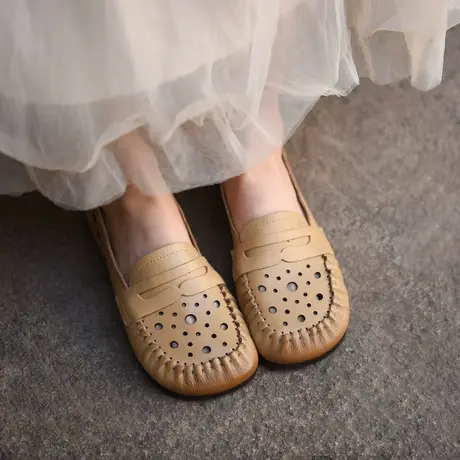 Artmu阿木镂空平底单鞋女乐福鞋软底豆豆鞋妈妈鞋2023春季新款商品大图