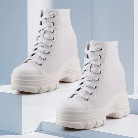 2023年新款内增高马丁靴女10CM显高厚底瘦瘦靴运动旅游高帮帆布鞋商品大图