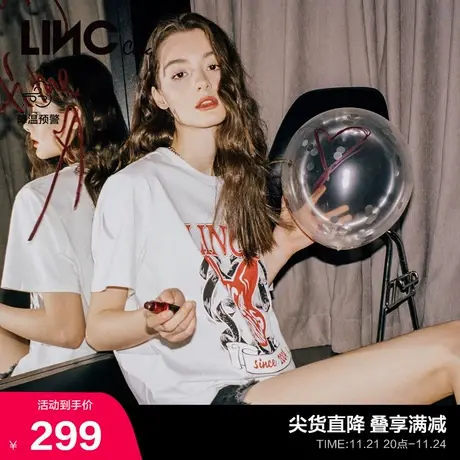 LINCCHIC金羽杰T恤女2023新款萌宠迷幻印花短袖女T恤S232TS205Y商品大图