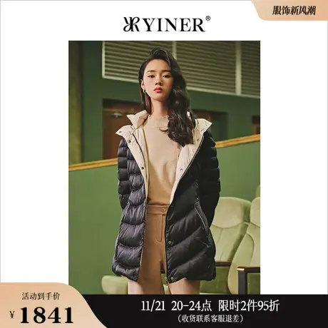 YINER音儿女装冬季系带收腰连帽鹅绒羽绒服商品大图