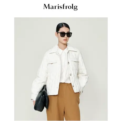 【小香风外套羽绒服】玛丝菲尔冬季新款乳白色短款翻领夹克羽绒服图片