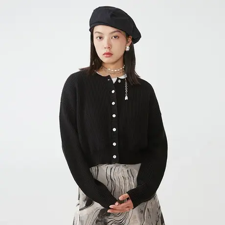 omont蛋挞家 复古修身短款毛衣女设计感小众毛针织衫开衫外套春季商品大图