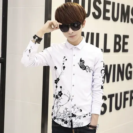 青少年秋季休闲帅气男士百搭长袖衬衫男韩版修身潮流衬衣学生衣服商品大图