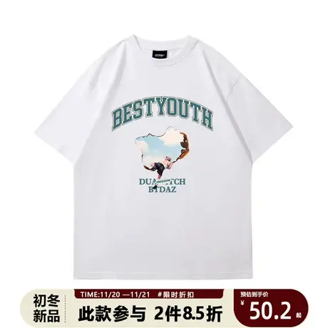 创意趣味风景印花短袖T恤男夏季新款美式复古宽松半袖ins潮流上衣商品大图