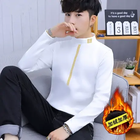 毛衣男韩版潮流个性帅气高领学生2023冬季新款潮流加绒加厚针织衫商品大图