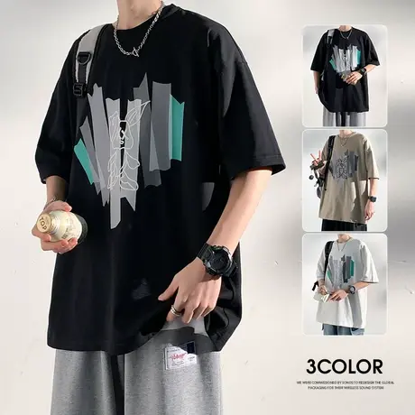 男士短袖夏季新款设计感小众t恤男潮牌潮流宽松百搭情侣半袖体恤商品大图