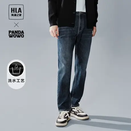 HLA海澜之家panda wowo熊猫牛仔裤23秋冬五袋款宽松窄脚裤子男图片