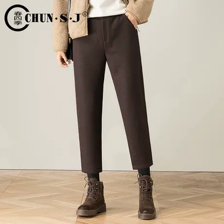 加厚羊毛呢子哈伦女裤秋冬季显瘦九分萝卜裤咖啡色休闲裤子西装裤商品大图