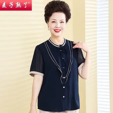 妈妈夏装短袖T恤洋气阔太太雪纺小衫高贵衬衫上衣服春中老年女装商品大图