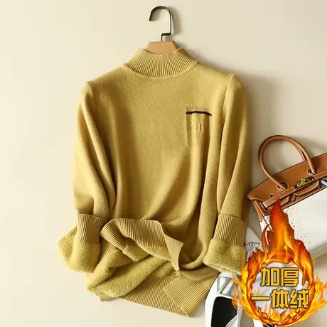 半高领加绒毛衣女加厚一体绒宽松外穿秋冬2023新款保暖针织打底衫商品大图