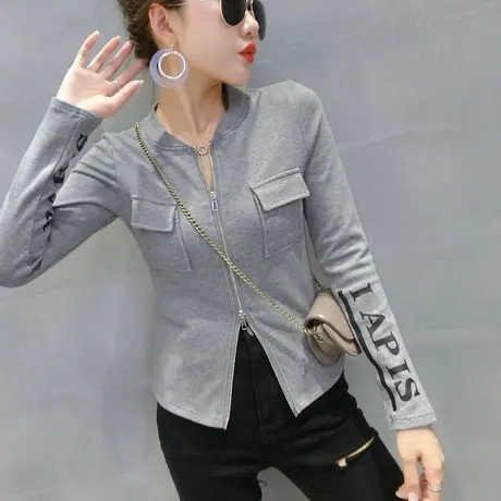 2024春秋新款时尚拉链T恤女长袖小众设计感洋气上衣网红个性体恤商品大图