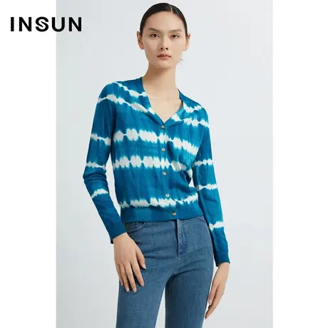 INSUN恩裳线上专选春季扎染美丽诺羊毛针织衫开衫商品大图