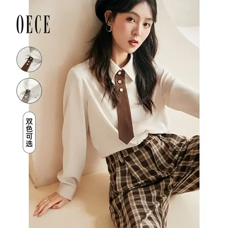 Oece学院风衬衫春秋新款女复古帅气长袖衬衣设计感上衣商品大图