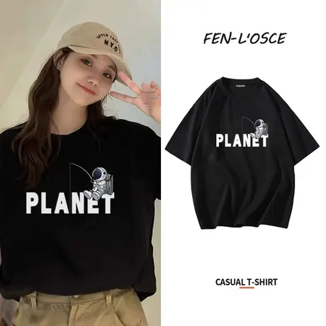 纯棉短袖t恤女夏装2023年新款宽松大码美式复古印花半袖上衣ins潮商品大图