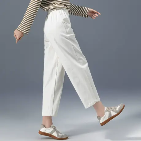 松紧腰白色哈伦裤女2023新款春夏薄款女裤小个子裤子休闲裤九分裤商品大图