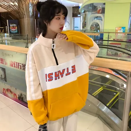 polo卫衣女拉链秋冬韩版潮学生懒惰风宽松加绒加厚ins港风外套cec商品大图